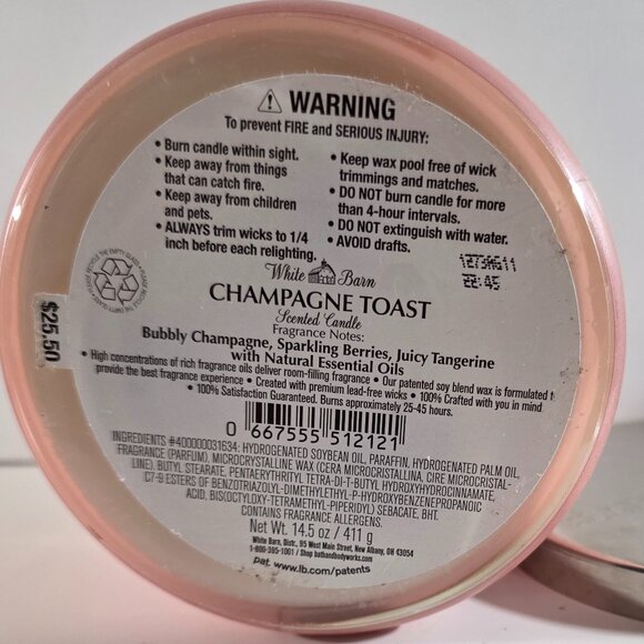 White Barn Champagne Toast 3-wick Candle NEW with Tag - Picture 3 of 3
